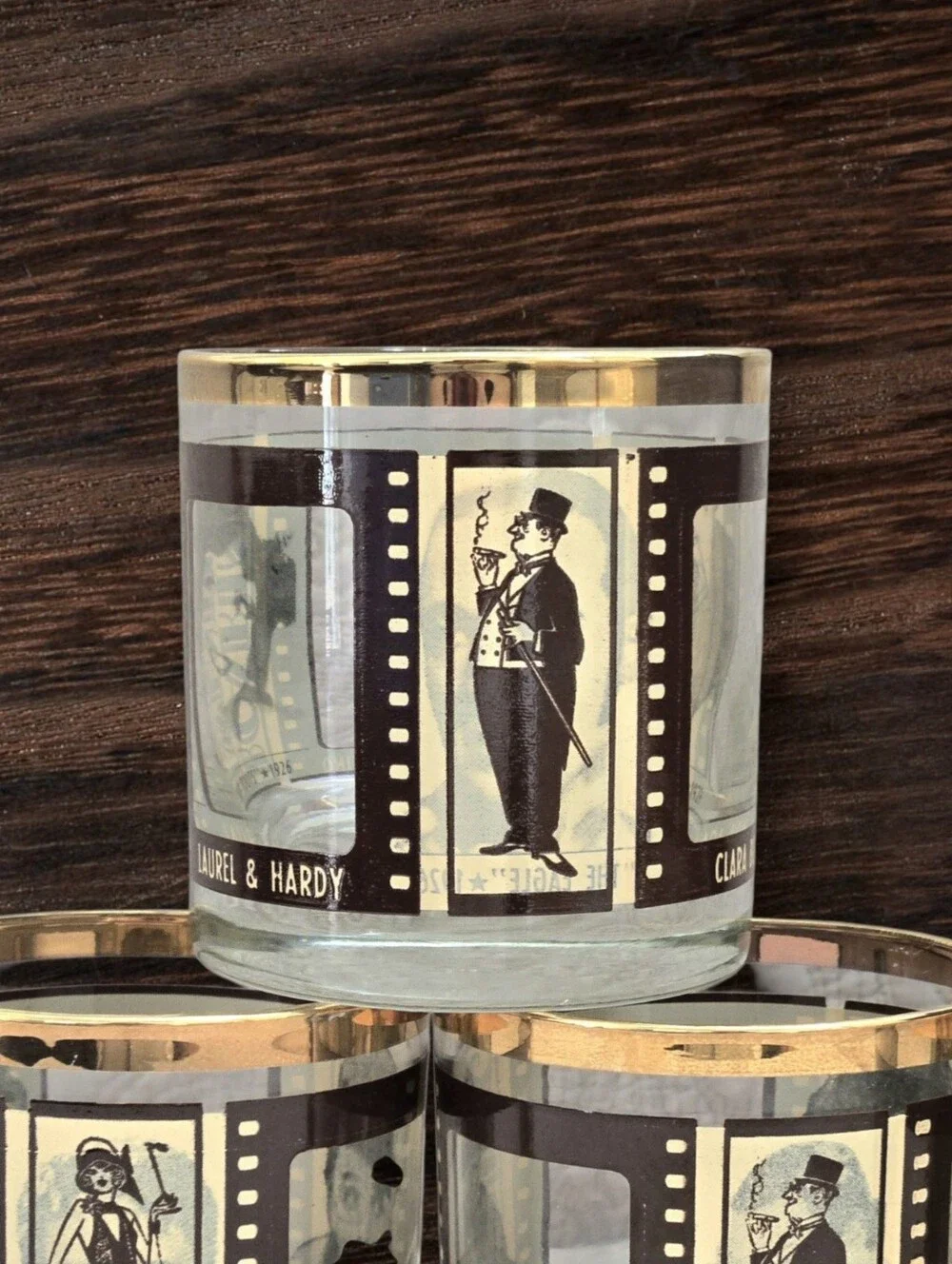 Vintage Houze Art Roaring Twenties Peek-a-boo low ball glasses Set of FOUR